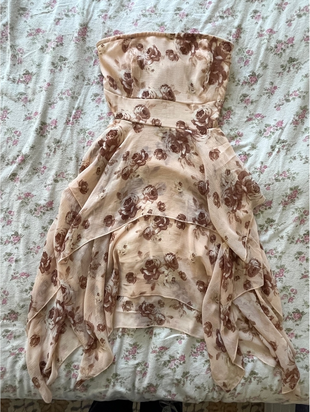 Forever 21 Strapless Floral High-Low Dress in Size XS